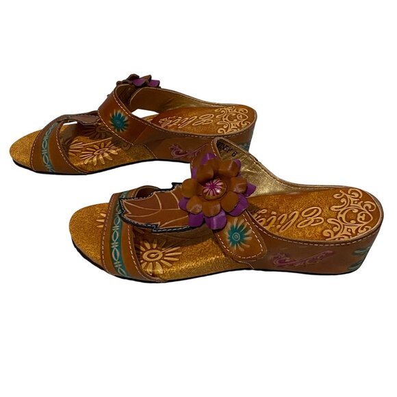 Elite by Corkus COURTNEY Womens Tooled Leather Sandals Size 6 Beachy Cruisewear - Picture 5 of 6